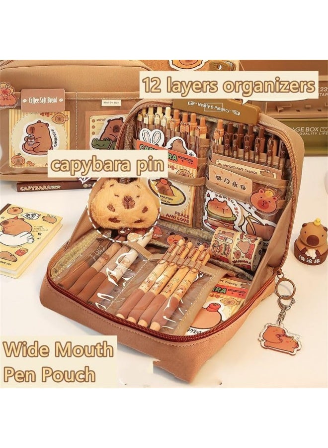 YelaJoy School Stationary Kit, Capybara Pencil Case, Upgraded Thickened Cute Animal Stationery Box, Durable Pen Organizer for Kids, Large Capacity School Supplies Storage Bag,Dirt-Resistant Pencil Case - Image 3